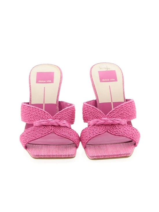Dolce Vita Shoes - Dolce Vita Pink Raffia Woven Knot Mule Heeled Sandals Size 7.5
